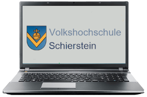 Laptop mit Logo der vhs Schierstein